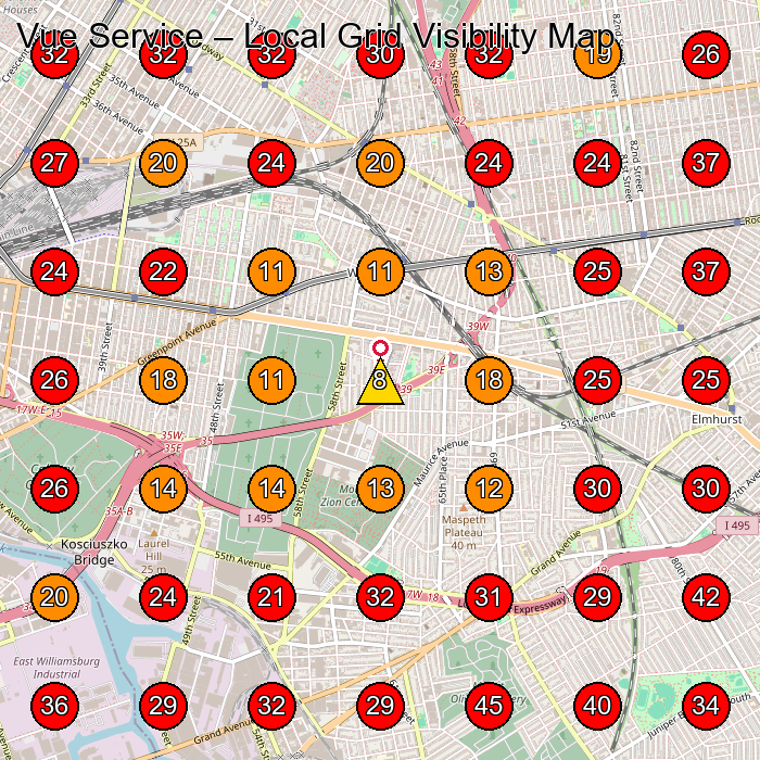 Vue Service GeoGrid visibility map for Commercial Cleaning Service in Jackson Heights